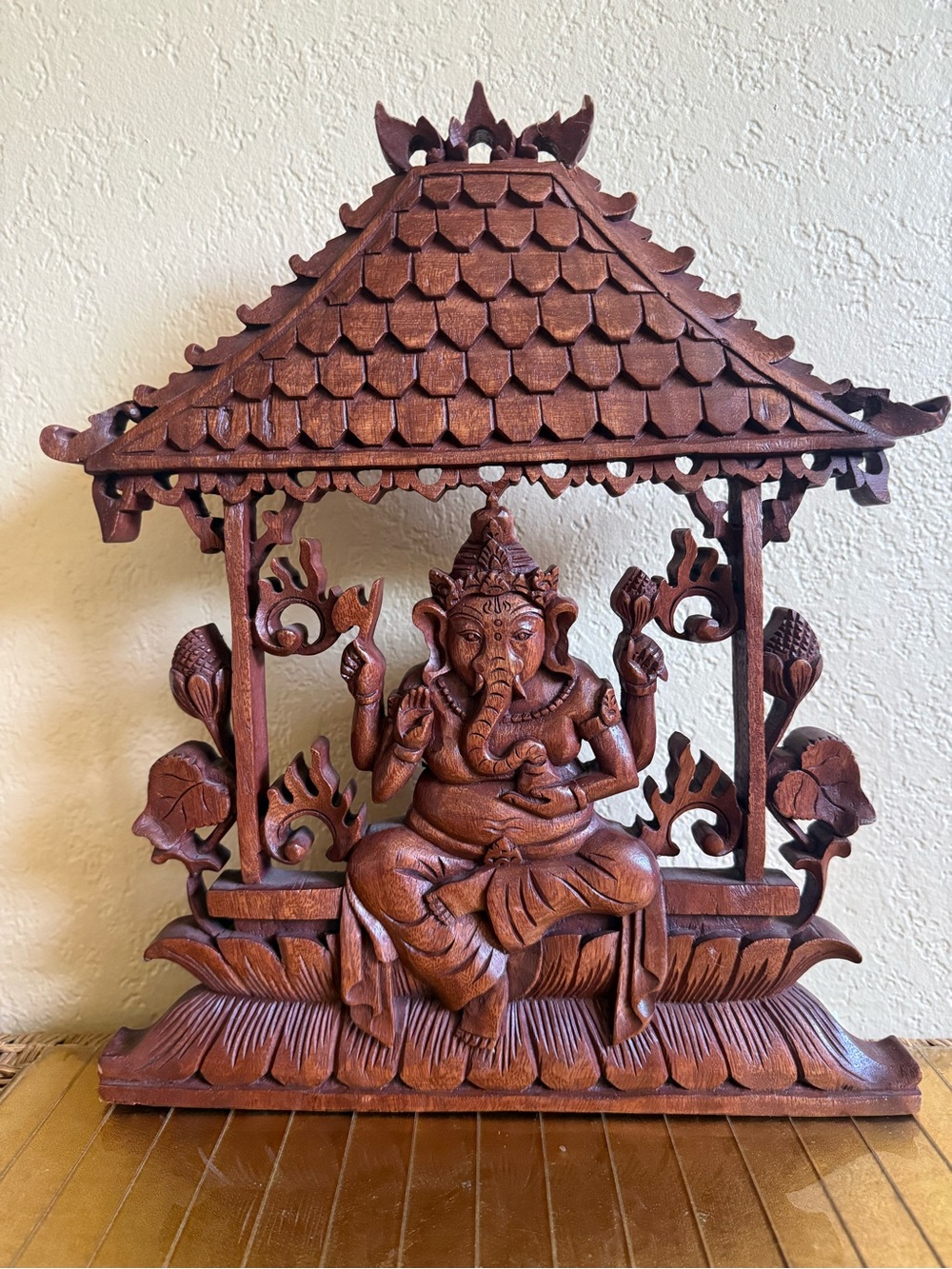 hand-carved Balinese suar wood wall hanging the Hindu deity Ganesha Buddha Hindu